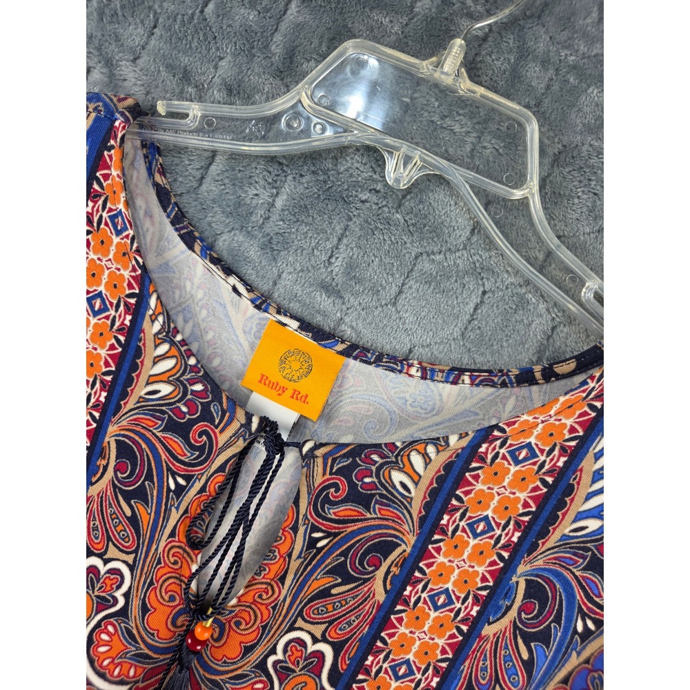 Ruby Rd Womens XL Paisley Stripe Tassel Tie Long Sleeve Top Multi Color 68150